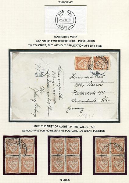 0190.jpg -     Lote:    190      Colecção "Os Lusíadas"             Descrição:         1931 &mdash; Lusíadas. CE521, 48c castanho claro. Lote composto por 3 folhas de colecção especializada, com estudo da taxa de 48c, incluindo variedades de papel, tonalidades, marcofilia, "coins datées", etc. Desenhos de Eduardo Silva. Lote a ver.        Lote       Valor Base:     &euro; 25,00     Valor Venda:     &euro; 36,00     