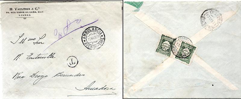 0546.jpg -     Lote:    546            Portugal       Descrição:         Porteado * 1922 &mdash; Emissão Regular (Unicolor). Sobrescrito circulado sem franquia de Lisboa (12.05.29) para Amadora (13.05.29). Foi porteado com o dobro do porte em falta com selos de 8C e 72C, CE POR30 e 42.        Carta       Valor Base:     &euro; 10,00     Valor Venda:     Retirado     