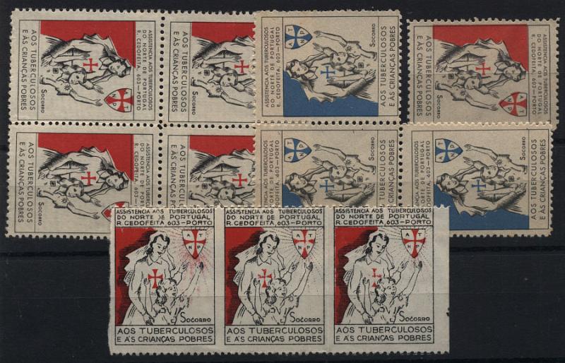 0668.jpg -     Lote:    668            Vinhetas       Descrição:         Vinhetas. Assistência aos Tuberculosos do Norte de Portugal. Lote com 11 vinhetas. Tira de três sem denteado vertical.        *       Valor Base:     &euro; 8,00     Valor Venda:     &euro; 12,00     