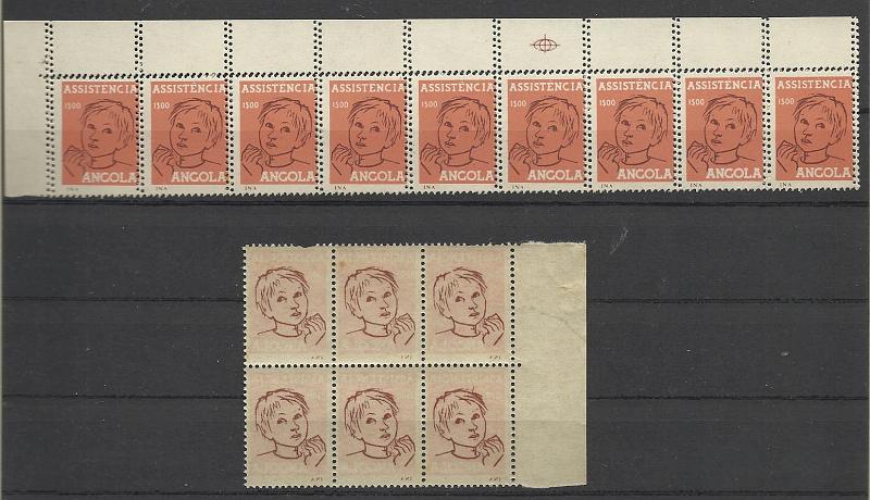 0842.jpg -     Lote:    842            Angola       Descrição:         1965 &mdash; Imposto Postal. Assistência. Rapaz. Tipo modificado. CE IP20A. Lote composto por: tira horizontal de 9 selos, canto superior esquerdo de folha, com duplo denteado horizontal e vertical + bloco de 6 selos bordo de folha com impressão da imagem do Rapaz no verso (transferência por contacto).        ***/*       Valor Base:     &euro; 20,00     Valor Venda:     Retirado     