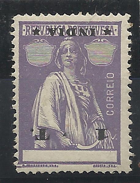0938.jpg -     Lote:    938            Índia       Descrição:         1914 &mdash; Ceres. CE264, 1T violeta, papel porcelana, denteado 15x14, estrelas II/II. Selo com a taxa e legenda invertidas.        **       Valor Base:     &euro; 10,00     Valor Venda:     &euro; 14,00     