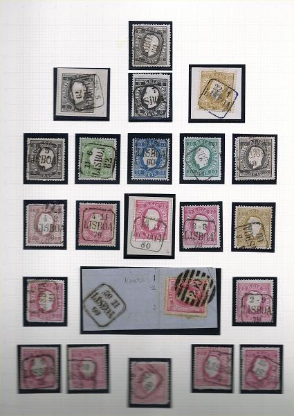 1511.jpg -     Lote:    1511            Portugal       Descrição:         Carimbo quadrangular datada de Lisboa. Lote composto por 56 selos e duas cartas desde D. Luís I fita direita até D. Luís de frente. Estudo da marca quadrangular de Lisboa. Lote a ver.        Lote       Valor Base:     &euro; 100,00     Valor Venda:     &euro; 120,00     