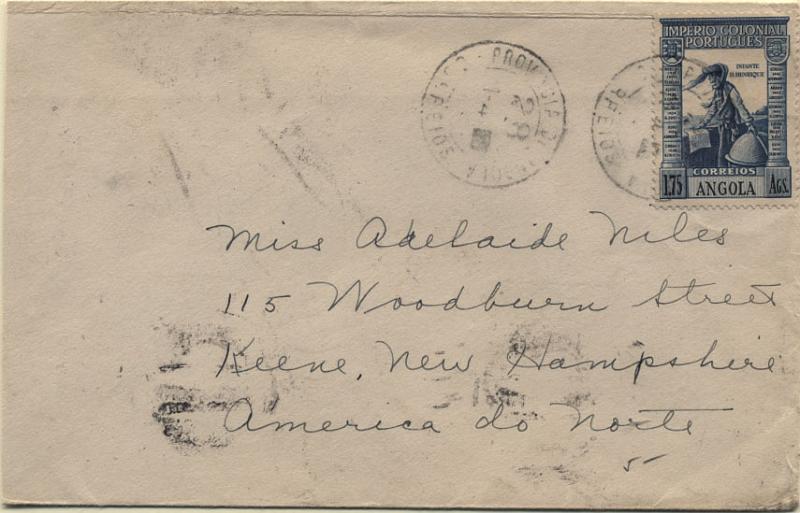 1651.jpg -     Lote:    1651            Angola       Descrição:         Carimbos numéricos volantes. 1938 &mdash; Império Colonial Português. Sobrescrito circulado do Andulo (11.04.47) para os EUA com trânsito por Lisboa (30.5.47). Carimbo volante numérico batido a preto n.º 28, distribuído à estação postal do Andulo.        Carta       Valor Base:     &euro; 20,00     Valor Venda:     Retirado     
