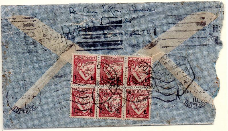 1661.jpg -     Lote:    1661            Moçambique       Descrição:         Carimbos circulares datados + hexagonal. Sobrescrito circulado de Dondo (21.02.37) para Lisboa com 6 selos CE283. Carimbos batidos a preto "CORREIO / DONDO" e "AMBULÂNCIA / BEIRA".        Carta       Valor Base:     &euro; 15,00     Valor Venda:     Retirado     
