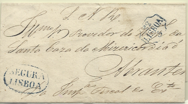 1908.jpg -     Lote:    1908      Lotes pelo Correio       Portugal       Descrição:      Lisboa / Segura &mdash;   A azul, GM LSB?? Em capa de carta não datada de Lisboa para Abrantes, isenta de porte.        Carta       Valor Base:     &euro; 5,00     Valor Venda:     &euro; 14,00     