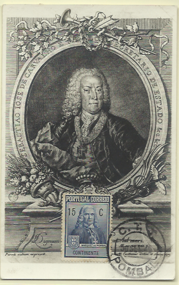 2045.jpg -     Lote:    2045      Lotes pelo Correio              Descrição:         Marquês de Pombal (Efígie). Postal concordante com selo de imposto postal para o Monumento de Marquês do Pombal CE IP18, 15c (efígie), obliterados com marca de dia de Pombal (30.09.45).        PM       Valor Base:     &euro; 15,00     Valor Venda:     &euro; 15,00     
