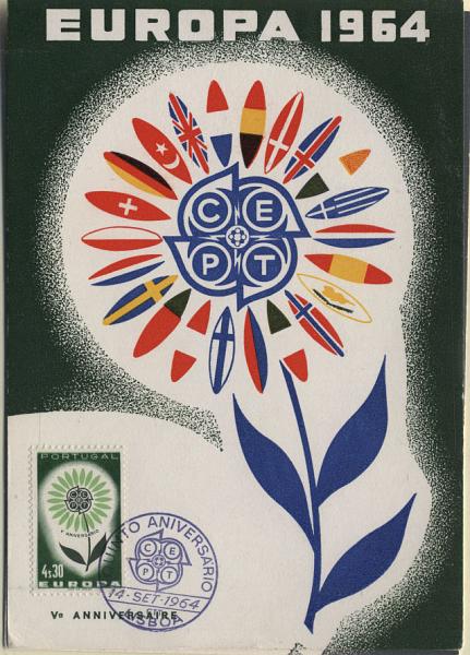 2048.jpg -     Lote:    2048      Lotes pelo Correio              Descrição:         1964 &mdash; Europa CEPT. Dois Postais ilustrados concordantes cada um com cada selo CE934 e CE936, obliterados com carimbo comemorativo do 1.º dia de circulação de Lisboa (14.09.64).        PM       Valor Base:     &euro; 8,00     Valor Venda:     Retirado     