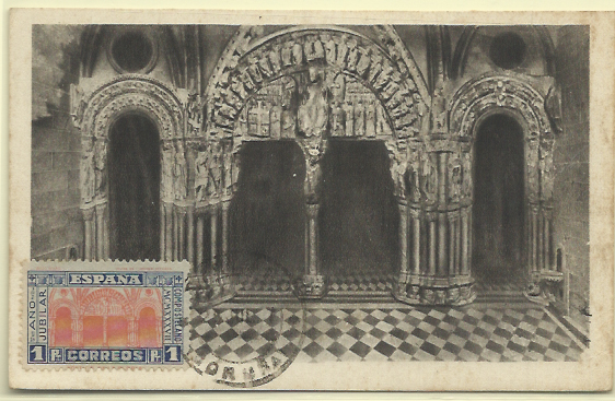2118.jpg -     Lote:    2118      Lotes pelo Correio              Descrição:      Espanha *   Catedral de Santiago de Compostela (Pórtico da Glória). Postal ilustrado e selo concordantes, obliterados com carimbo parcialmente ilegível.        PM       Valor Base:     &euro; 10,00     Valor Venda:     Retirado     