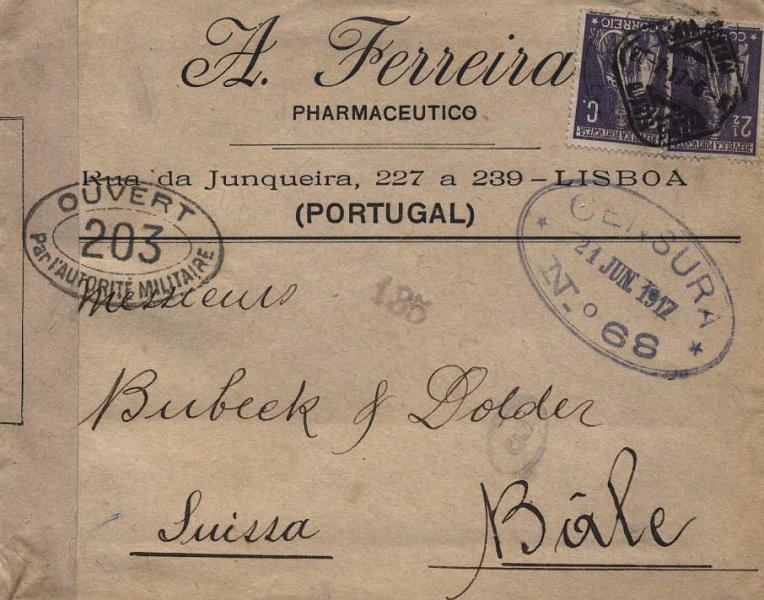 2260.jpg -     Lote:    2260      Lotes pelo Correio              Descrição:         1914/19 &mdash; Censuras. Lote com dois sobrescritos, franquiados com selos Ceres de 2 &frac12; C, circulados de Portugal para França. Lote a ver.        Carta       Valor Base:     &euro; 4,00     Valor Venda:     Retirado     