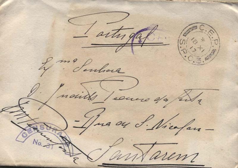 2263.jpg -     Lote:    2263      Lotes pelo Correio              Descrição:         1914/1919 &mdash; 1.ª Guerra Mundial * Censuras. Lote com 6 cartas, circuladas isentas de franquia, com diversos carimbos da censura portuguesas.        Lote       Valor Base:     &euro; 10,00     Valor Venda:     Retirado     