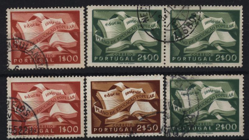 2292.jpg -     Lote:    2292      Lotes pelo Correio       Portugal       Descrição:         1954 &mdash; Campanha da Educação Popular. CE797/799. Lote composto por 2 selos de 1$00, 2 selos de 2$00 e 1 selo de 2$50. Todos com impressão das cores vermelho, verde e castanha deslocada. Lote a ver.        O       Valor Base:     &euro; 12,00     Valor Venda:     Retirado     