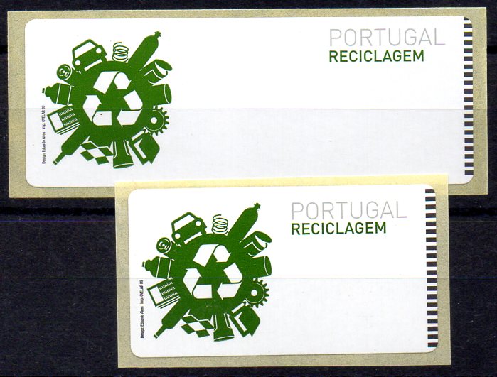 2297.jpg -     Lote:    2297      Lotes pelo Correio       Portugal       Descrição:         2009 &mdash; Reciclagem. CE ETQ47/48. Lote de duas etiquetas sem impressão do valor.        ETQ       Valor Base:     &euro; 3,00     Valor Venda:     Retirado     