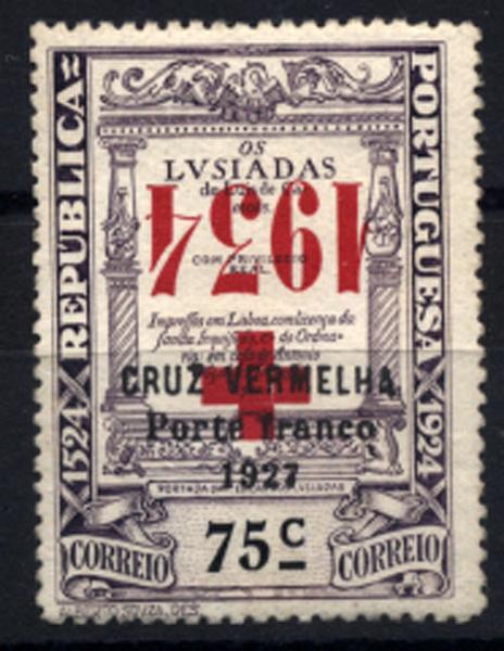 2302.jpg -     Lote:    2302      Lotes pelo Correio       Portugal       Descrição:         1934 &mdash; Porte Franco. Cruz Vermelha Portuguesa. Selos do Centenário de Luís de Camões, com sobrecarga. CE CVP50. Selo com a segunda sobrecarga invertida.        RG***       Valor Base:     &euro; 5,00     Valor Venda:     &euro; 7,00     