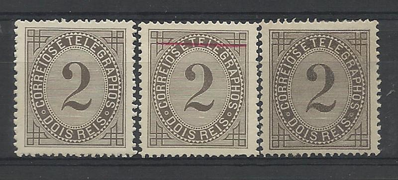 2741.jpg -     Lote:    2741      Lotes pelo Correio       Portugal       Descrição:         Reimpressões de 1885 e 1905. 1884 &mdash; Taxa de Telegrama. CE59, 2 reis preto, denteado 13 &frac12;. Três reimpressões, sendo duas de 1885, uma delas com traço fino vermelho de 18 mm e outra de 1905. Valor de catálogo &euro; 140,00.        R*/**       Valor Base:     &euro; 18,00     Valor Venda:     &euro; 24,00     