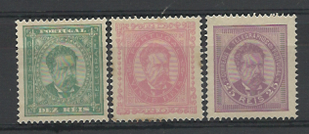 2743.jpg -     Lote:    2743      Lotes pelo Correio       Portugal       Descrição:         1884/87 &mdash; D. Luís I. De frente. Novas cores. Reimpressões de 1905. CE61/63. Lote de 3 reimpressões de 10, 20 e 25 reis, em denteado 13 &frac12;. CE62 com pontos de óxido no verso. Valor de catálogo &euro; 150,00.        R**       Valor Base:     &euro; 15,00     Valor Venda:     Retirado     