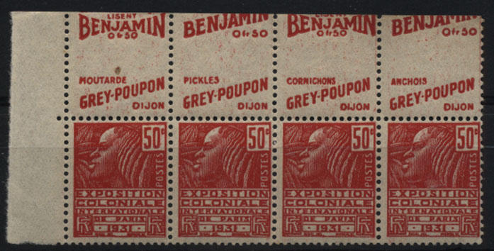 2773.jpg -     Lote:    2773      Lotes pelo Correio              Descrição:      França &mdash;    Tira horizontal de 4 selos de 1930, novos e com bandas com publicidade a produtos alimentares.        ***       Valor Base:     &euro; 8,00     Valor Venda:     Retirado     