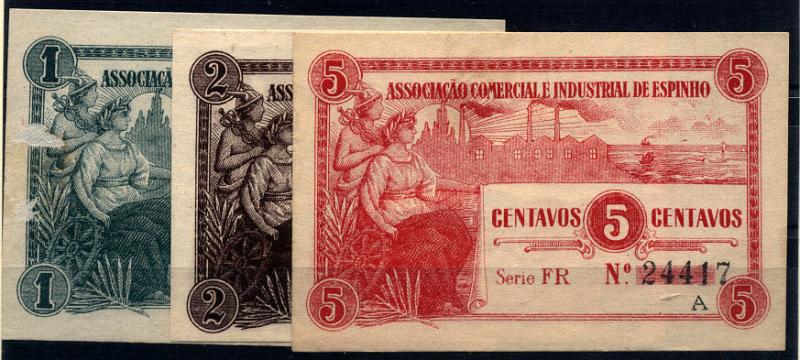 2861.jpg -     Lote:    2861      Lotes pelo Correio              Descrição:         Espinho (Associação Comercial e Industrial de). Lote de 3 cédula de 1, 2 e 5 centavos. Novas.        CDL       Valor Base:     &euro; 5,00     Valor Venda:     &euro; 7,00     