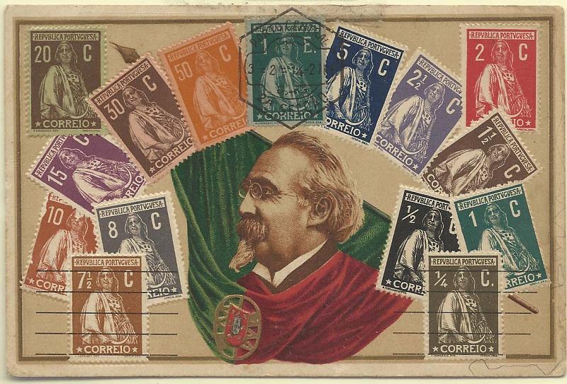0784.jpg -     Lote:    784                   Descrição:         Filatelia (Ceres) + Manuel de Arriaga. Impressão em relevo. Postal circulado com selo Ceres.         PI       Valor Base:     &euro; 10,00     Valor Venda:     &euro; 18,00       