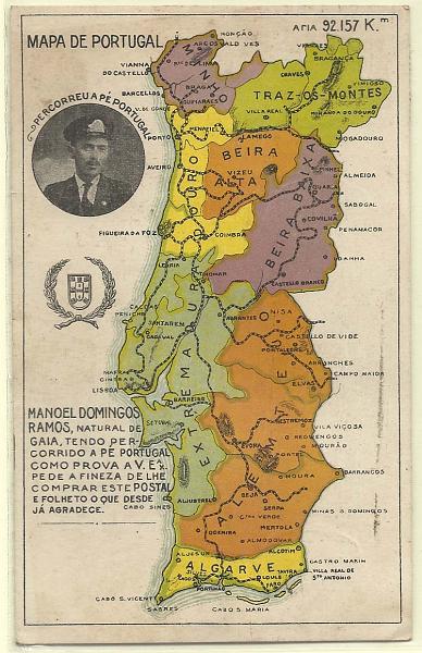 0786.jpg -     Lote:    786                   Descrição:         Mapa de Portugal com percurso realizado a pé por Manuel Domingos Ramos. Circulado.         PI       Valor Base:     &euro; 8,00     Valor Venda:     &euro; 20,00       