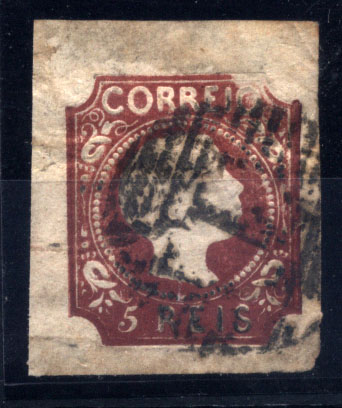 1228.jpg -     Lote:    1228            Portugal        Descrição:         1855/56 &mdash; D. Pedro V. cabelos lisos. CE5, 5 reis castanho vermelho, com excepcionais margens. Certificado de Peritagem do NFACP. Valor de catálogo &euro; 1.610,00.         O       Valor Base:     &euro; 250,00     Valor Venda:     Retirado     
