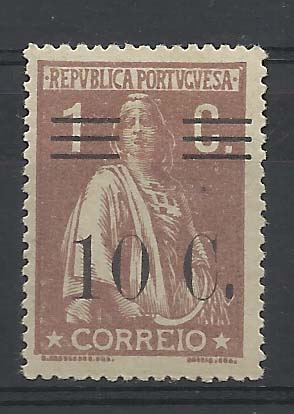 1367.jpg -     Lote:    1367            Portugal        Descrição:         1928/29 &mdash; Ceres, com sobretaxa. CE455, 10c s/ 1c castanho, papel liso, denteado 15x14. Valor de catálogo &euro; 131,00         **       Valor Base:     &euro; 20,00     Valor Venda:     &euro; 26,00       