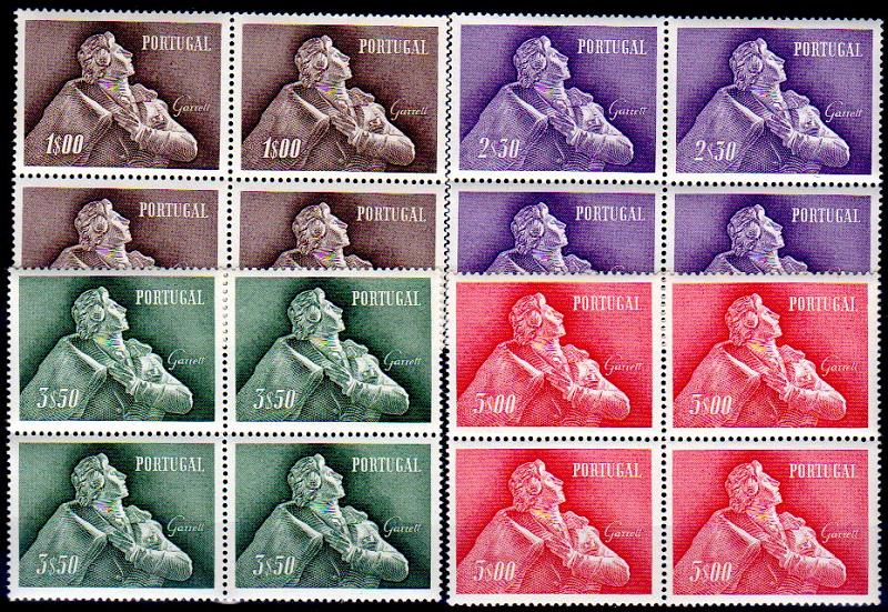 1430.jpg -     Lote:    1430            Portugal        Descrição:         1957 &mdash; Almeida Garrett. CE827/830. Série completa em quadras. Valor de catálogo &euro; 1.120,00.         ***       Valor Base:     &euro; 150,00     Valor Venda:     &euro; 150,00       