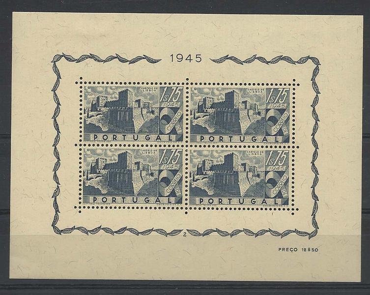 1462.jpg -     Lote:    1462            Portugal        Descrição:         1945 &mdash; Castelos de Portugal. CE BLC10. Valor de catálogo &euro; 185,00.         BLC**       Valor Base:     &euro; 25,00     Valor Venda:     Retirado     