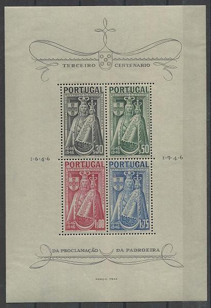 1465.jpg -     Lote:    1465            Portugal        Descrição:         1946 &mdash; Proclamação da Padroeira de Portugal. CE BLC12. Valor de catálogo &euro; 134,00.         BLC***       Valor Base:     &euro; 10,00     Valor Venda:     &euro; 22,00       
