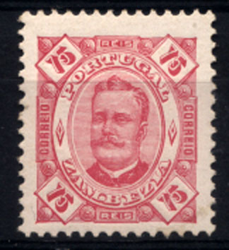 1732.jpg -     Lote:    1732            Zambézia       Descrição:         1893/94 &mdash; D. Carlos Diogo Neto. CE8, 75 reis carmim, papel porcelana, denteado 11 &frac12;. Valor de catálogo &euro; 142,00.         **       Valor Base:     &euro; 35,00     Valor Venda:     &euro; 80,00       