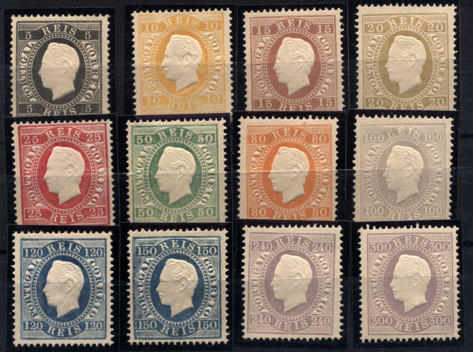 2103.jpg -     Lote:    2103            Portugal       Descrição:         Reimpressões de 1905. 1870/76 &mdash; D. Luís I, fita direita. CE36/47. Série completa. Valor de catálogo &euro; 1.105,00. MB         R**       Valor Base:     &euro; 200,00     Valor Venda:     &euro; 320,00       
