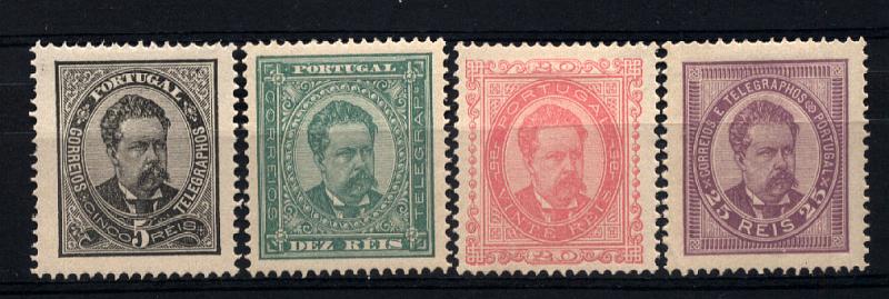 2106.jpg -     Lote:    2106            Portugal       Descrição:         Reimpressões de 1905. 1884/87 &mdash; D. Luís I, de frente. Novos valores. CE60/63. Valor de catálogo &euro; 200,00. MB         R**       Valor Base:     &euro; 40,00     Valor Venda:     &euro; 70,00       
