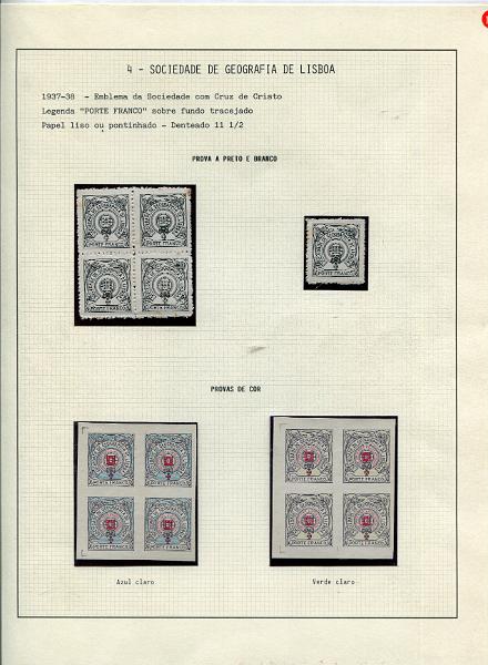 001 (128).jpg -     Lote:    1                   Descrição:         SELOS PRIVATIVOS DE PORTUGAL &mdash; Coleção especializada, com estudo das emissões da Cruz Vermelha Portuguesa, União dos Atiradores Civis Portugueses, Assistência Nacional aos Tuberculosos e Sociedade de Geografia de Lisboa, incluindo selos novos e usados, sobrescritos circulados, provas, erros, ensaios, etc.. Montada em 130 folhas de exposição tipo Lindner, provavelmente o maior espólio jamais reunido destas emissões, com exemplares de grande raridade e alguns deles únicos. Esta coleção participou em diversas exposições nacionais e internacionais, obtendo sempre medalha de ouro nas participações nacionais e bilaterais com Espanha e Brasil (Iberphila, Philaibéria e Lubrapex), com a pontuação máxima de 89 pontos em 100 nas exposições Philaibéria'02 em Santo André e Philaibéria'04 em Estremoz. Foram-lhe ainda atribuídos diversos prémios especiais e felicitações do júri pela qualidade do material filatélico e originalidade.         Lote       Valor Base:     &euro; 35.000,00     Valor Venda:     &euro;      