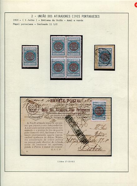 001 (69).jpg -     Lote:    1                   Descrição:         SELOS PRIVATIVOS DE PORTUGAL &mdash; Coleção especializada, com estudo das emissões da Cruz Vermelha Portuguesa, União dos Atiradores Civis Portugueses, Assistência Nacional aos Tuberculosos e Sociedade de Geografia de Lisboa, incluindo selos novos e usados, sobrescritos circulados, provas, erros, ensaios, etc.. Montada em 130 folhas de exposição tipo Lindner, provavelmente o maior espólio jamais reunido destas emissões, com exemplares de grande raridade e alguns deles únicos. Esta coleção participou em diversas exposições nacionais e internacionais, obtendo sempre medalha de ouro nas participações nacionais e bilaterais com Espanha e Brasil (Iberphila, Philaibéria e Lubrapex), com a pontuação máxima de 89 pontos em 100 nas exposições Philaibéria'02 em Santo André e Philaibéria'04 em Estremoz. Foram-lhe ainda atribuídos diversos prémios especiais e felicitações do júri pela qualidade do material filatélico e originalidade.         Lote       Valor Base:     &euro; 35.000,00     Valor Venda:     &euro;      