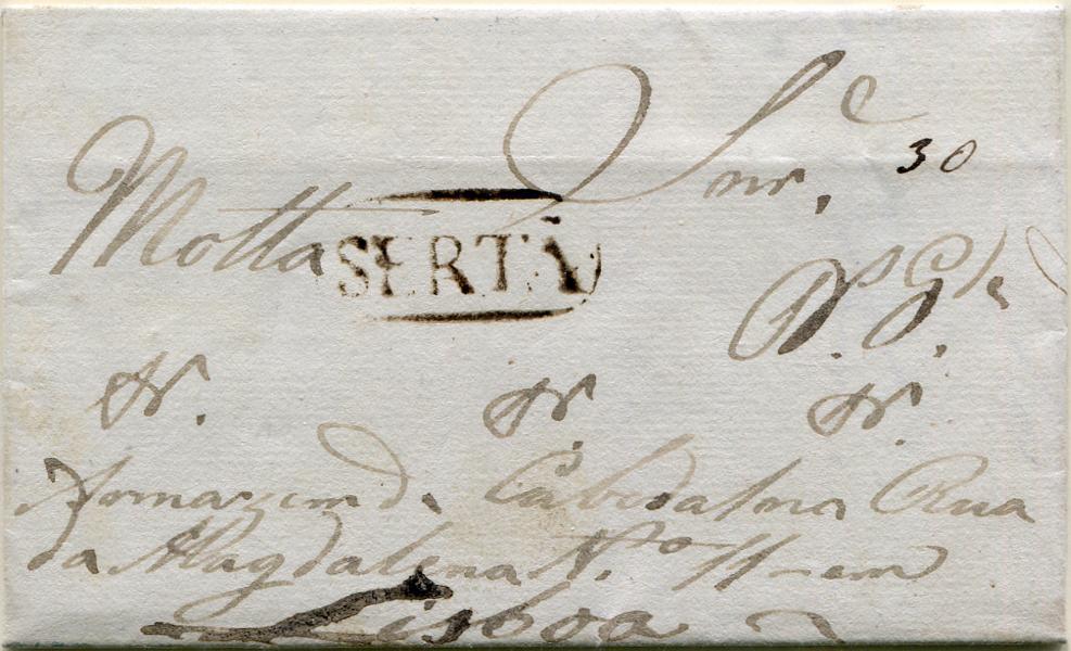 023.jpg -     Lote:    23                   Descrição:         Sertã &mdash; A sépia, LF SRT1 em carta datada de Sernache de Bom Jardim (11.05.48) para Lisboa (17.05.48), com o porte de 30 reis manuscrito a sépia. Exemplar sem defeitos nem reparações, muito bem conservado.         Carta       Valor Base:     &euro; 300,00     Valor Venda:     &euro;      