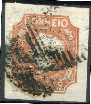 034.jpg -     Lote:    34                   Descrição:         1853 &mdash; D. Maria II. MF1, 5 reis, castanho avermelhado, cunho I. Exemplar em papel liso fino, com margens de luxo. Valor de catálogo &euro; 1.600,00.         O       Valor Base:     &euro; 300,00     Valor Venda:     &euro;      