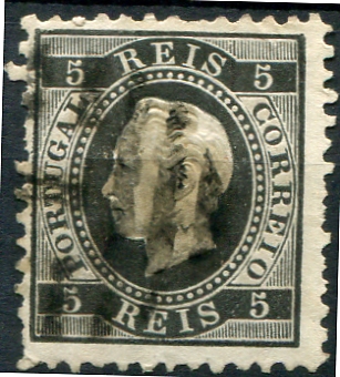 068.jpg -     Lote:    68                   Descrição:         1870/76 &mdash; D. Luís I, fita direita. MF36, 5 reis preto, cunho VI, denteado 11 &frac12;. Exemplar usado obliterado com carimbo numérico da 2.ª reforma "1 &mdash; LISBOA". Certificado de peritagem de Leilões P. Dias, Lda.         O       Valor Base:     &euro; 150,00     Valor Venda:     &euro;      