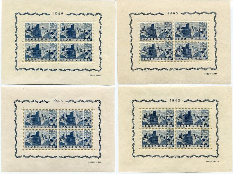 136.jpg -     Lote:    136                   Descrição:         1946 &mdash; Castelos de Portugal. MF BLC10. Conjunto de 4 blocos numerados de 1 a 4. Série completa. Exemplares sem defeitos nem reparações com goma original sem sinal de charneira. MB e MR. Valor de catálogo &euro; 1.360,00.         BLC***       Valor Base:     &euro; 320,00     Valor Venda:     &euro;      
