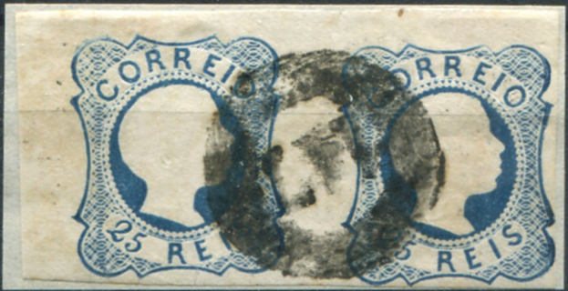 214.jpg -     Lote:    214                   Descrição:         1856/58 &mdash; D. Pedro V. Cabelos anelados. MF12, 25 reis azul, linhas simples, com margens de luxo a curtas, obliterado com carimbo numérico da 1.ª reforma, batido a preto "147 &mdash; FIGUEIRÓ DOS VINHOS", tipo 20 barras. Raridade 5. MB e MR.         O       Valor Base:     &euro; 50,00     Valor Venda:     &euro;      