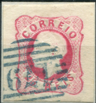 260.jpg -     Lote:    260                   Descrição:         1862/64 &mdash; D. Luís I. MF16, 25 reis carmim rosa, com margens de luxo, obliterado com carimbo numérico da 1.ª reforma, batido a azul "179 &mdash; CHACIM depois MACEDO DE CAVALEIROS", tipo 4.3.4. B e R.         O       Valor Base:     &euro; 25,00     Valor Venda:     &euro;      