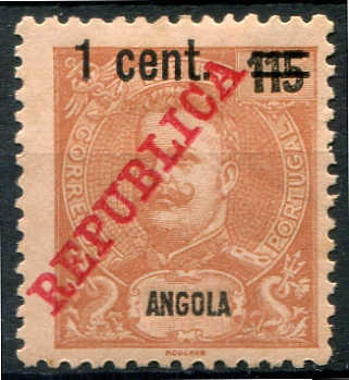 392.jpg -     Lote:    392                   Descrição:         1920 &mdash; D. Carlos I Mouchon, com sobrecarga REPUBLICA da Casa da Moeda e sobretaxa local. NÃO EMITIDO. 1 cent s/ 115 reis laranja s/ rosa. Exemplar reparações, com afloramentos de óxido e boa cor. Este selo foi mandado emitir pela Portaria n.º 352 de 19.10.1920, mas posteriormente anulada a sua eficácia. Certificado de peritagem de J. Miranda da Mota. MB e MR. NÃO CATALOGADO         **       Valor Base:     &euro; 200,00     Valor Venda:     &euro;      
