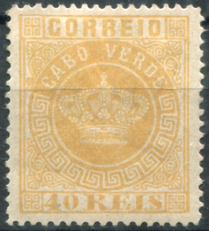 409.jpg -     Lote:    409                   Descrição:         1881/85 &mdash; Coroa. Novas cores. MF13, 40 reis amarelo, papel liso médio, denteado 14. Selo com goma original e sinal de charneira. Exemplar sem defeitos nem reparações, com boa cor. Não catalogado.         **       Valor Base:     &euro; 100,00     Valor Venda:     &euro;      