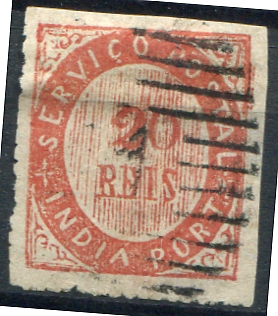 503.jpg -     Lote:    503                   Descrição:         1871 &mdash; Nativos. Tipo I. MF2, 20 reis carmim tijolo, papel levemente pontinhado, denteado 13/16 de linho. Valor de catálogo &euro; 700,00.         O       Valor Base:     &euro; 120,00     Valor Venda:     &euro;      