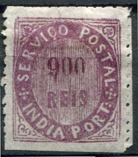 541.jpg -     Lote:    541                   Descrição:         1876 &mdash; Nativos. Tipo IIB. MF34, 900 reis violeta, papel azulado fino, denteado 12 &frac12; a 13 &frac12; de linha, sem goma. Exemplar sem defeitos nem reparações, assinado no verso. Certificado de peritagem de Leilões P. Dias, Lda. Valor de catálogo &euro; 1.450,00.         *       Valor Base:     &euro; 250,00     Valor Venda:     &euro;      