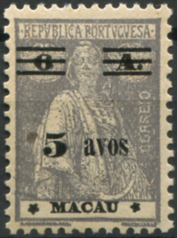 662.jpg -     Lote:    662                   Descrição:         1931/33 &mdash; Ceres, com sobretaxa. MF263a, 5 avos s/ 6 avos, cinzento, papel liso, denteado 12x11 &frac12;, estrelas II/IV. Exemplar sem goma, sem defeitos nem reparações. Valor de catálogo &euro; 140,00.         *       Valor Base:     &euro; 45,00     Valor Venda:     &euro;      