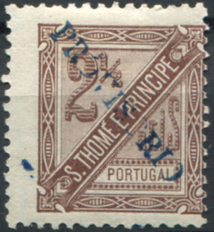 765.jpg -     Lote:    765                   Descrição:         1899 &mdash; D. Carlos I, com sobrecarga "PROVISORIO" tipografada localmente. MF58, 2 &frac12; reis, castanho, papel liso, denteado 11 Ÿ. Exemplar novo, sem goma como emitido, sem defeitos nem reparações. Valor de catálogo &euro; 250,00.         *       Valor Base:     &euro; 50,00     Valor Venda:     &euro;      