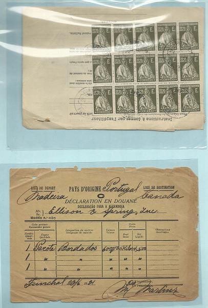 0164.jpg -     Lote:    164            Portugal       Descrição:         1926 &mdash; Ceres. Emissão Londres. CE416, 3$20 verde oliva. Boletim de Expedição de encomenda postal circulada do Funchal (24.06.31) para Montreal, com 15 selos. Acompanha respectiva declaração para Alfândega. MB e R.        EP       Valor Base:     &euro; 30,00     Valor Venda:     &euro; 110,00       