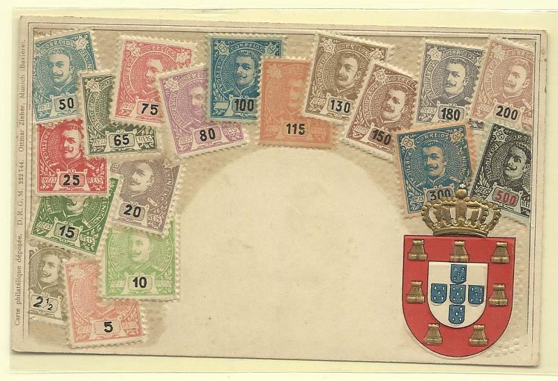 0515.jpg -     Lote:    515                   Descrição:         Monarquia * Filatelia &mdash; Postal ilustrado em relevo com escudo monárquico e selos da emissão D. Carlos I tipo Mouchon. Novo.        PI       Valor Base:     &euro; 10,00     Valor Venda:     &euro; 10,00       