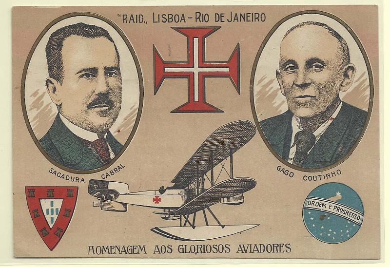 0520.jpg -     Lote:    520                   Descrição:         1913 &mdash; Ceres. Postal ilustrado comemorativo do Raid Lisboa &mdash; Rio de Janeiro de Sacadura Cabral e Gago Coutinho, circulado de Macau (16.01.1923) para Lisboa com selos de 1 avo preto e 2 avos verde CE21&frac12;12. MB e MR.        PI       Valor Base:     &euro; 15,00     Valor Venda:     &euro; 25,00       