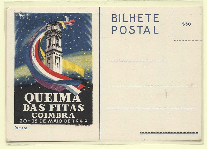 0550.jpg -     Lote:    550                   Descrição:         Queima das Fitas de Coimbra * 20-25 de Maio de 1949. Postal ilustrado novo. R.        PI       Valor Base:     &euro; 12,00     Valor Venda:     Retirado     