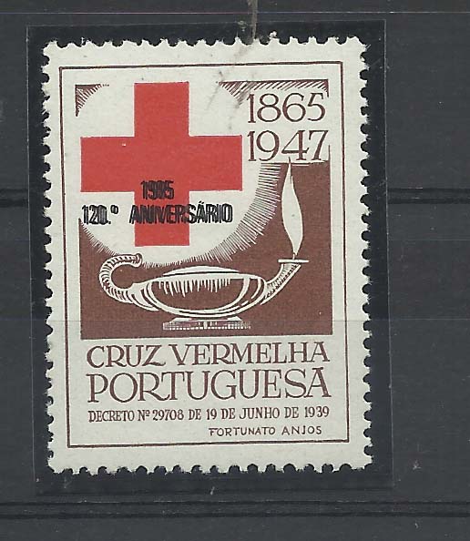0595.jpg -     Lote:    595            Vinhetas       Descrição:         Vinhetas. 1985 - 120.º Aniversário da Cruz Vermelha Portuguesa. Vinheta castanha com dupla impressão da inscrição "1985 / 120.º Aniversário". MR.        ***       Valor Base:     &euro; 10,00     Valor Venda:     &euro; 34,00       
